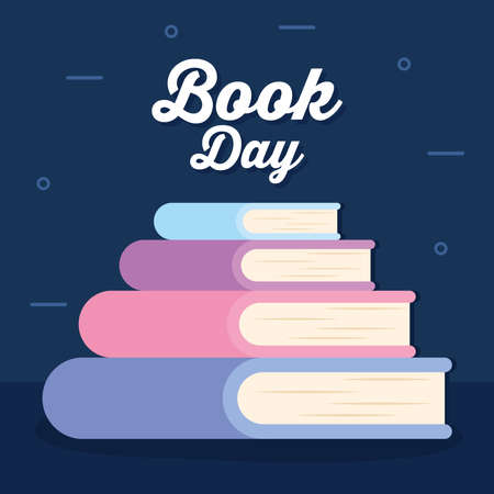 book day lettering and bundle of books icons vector illustration designのイラスト素材