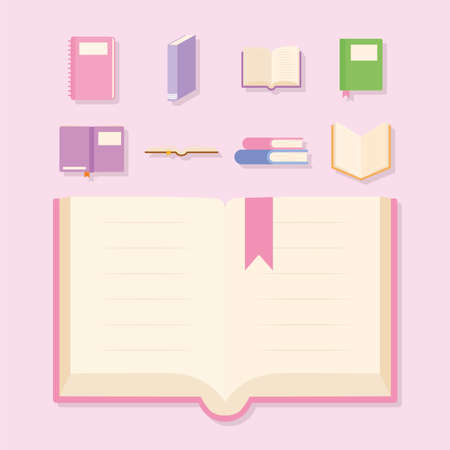 set of books icons on a pink background vector illustration designのイラスト素材