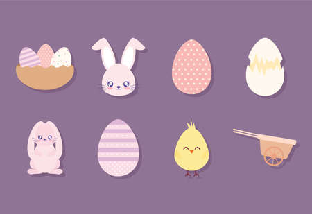 bundle of easter icons on a purple background vector illustration designのイラスト素材
