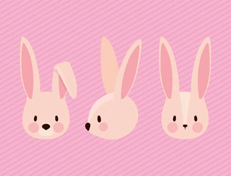 set of cutes pink rabbits vector illustration designのイラスト素材