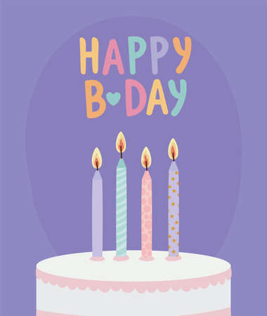 happy birthday lettering with cake and candles vector illustration designのイラスト素材