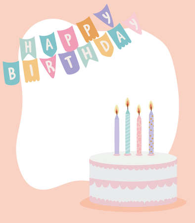 happy birthday garland with birthday cake vector illustration designのイラスト素材