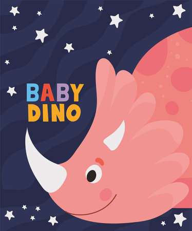 baby dino lettering and one kids illustration of a cute pink dinosaur vector illustration designのイラスト素材