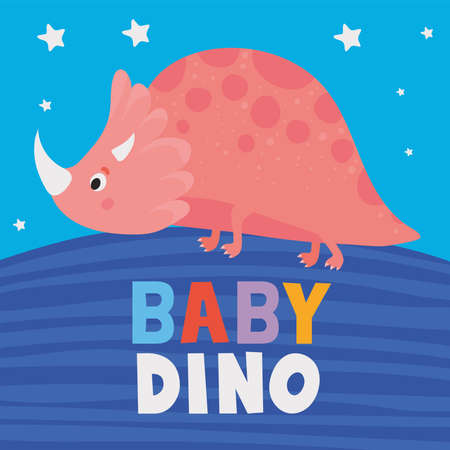 baby dino lettering and one kids illustration of a pink dinosaur vector illustration designのイラスト素材
