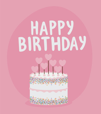 happy birthday lettering with one birthday cake on a pink background vector illustration design