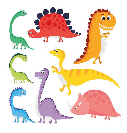 set of kids illustrations of dinosaurs vector illustration designのイラスト素材