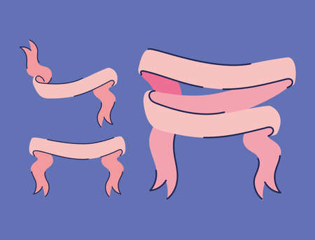 set of ribbons on a purple background vector illustration designのイラスト素材