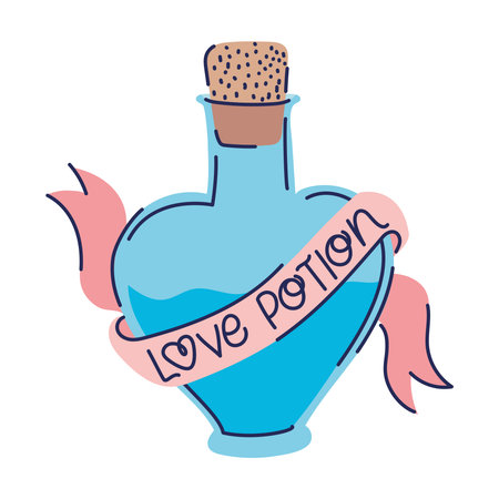 pink bottle with heart shape and love potion lettering vector illustration designのイラスト素材