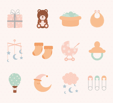 set of twelve baby icons