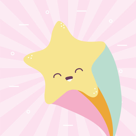 star smiling with one rainbow over a colored background vector illustration designのイラスト素材