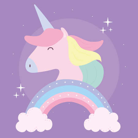 unicorn with one rainbow on a purple background vector illustration designのイラスト素材