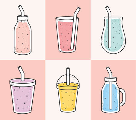 set of six smoothies iconsのイラスト素材