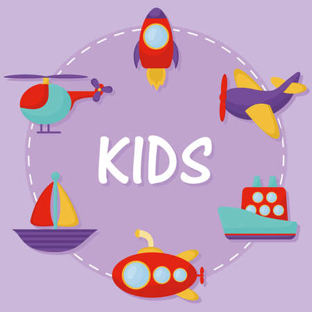 travel toys card over purpleのイラスト素材