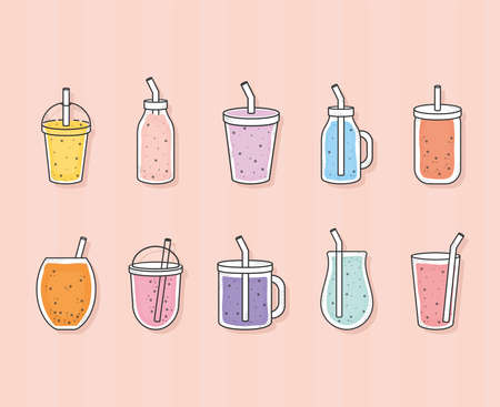 smoothies icons set over pinkのイラスト素材