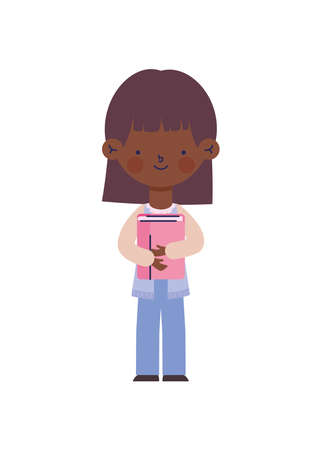 afro kid and pink notebookのイラスト素材