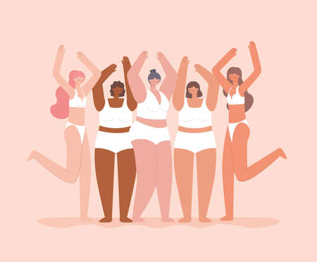 teen women group in bikiniのイラスト素材