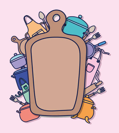 cutting board and cooking equipmentのイラスト素材