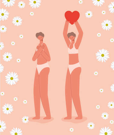 slim women pair with flowersのイラスト素材