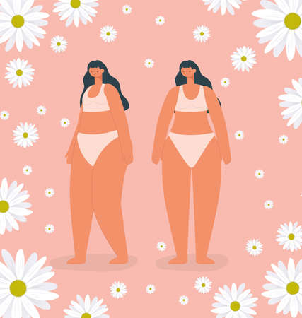 teen women pair with flowersのイラスト素材