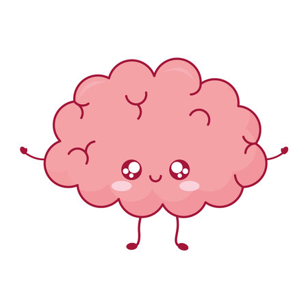 cute smiling pink brain iconのイラスト素材