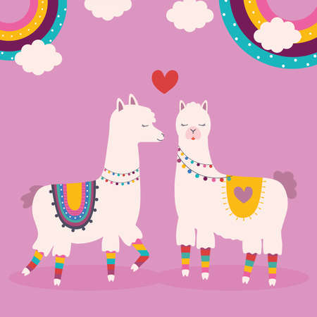 sweet llamas together and rainbowsのイラスト素材