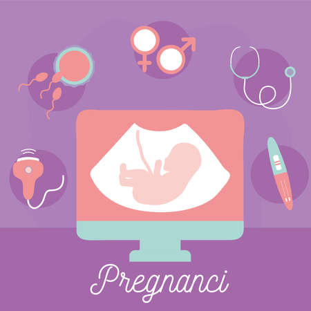 pregnancy icons and pregnancy letteringのイラスト素材