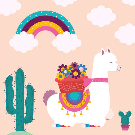 sweet llama and icons setのイラスト素材