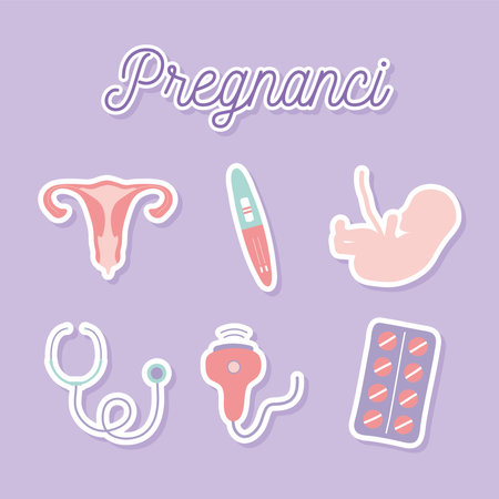 pregnancy icons set over purpleのイラスト素材
