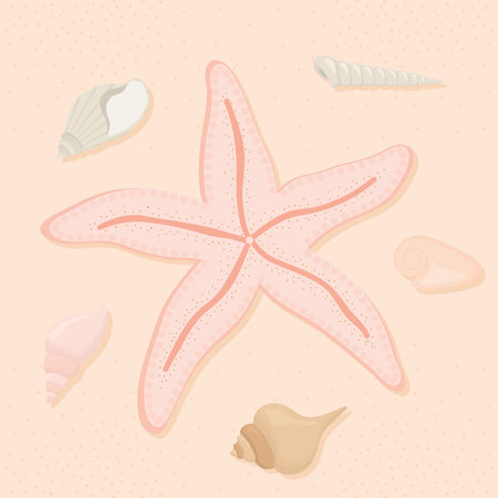 starfish and seashells over sandのイラスト素材