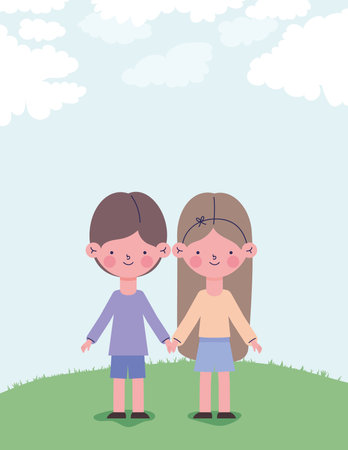 little cute kids holding handsのイラスト素材