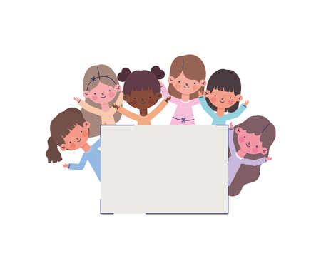 happy little girls around frameのイラスト素材