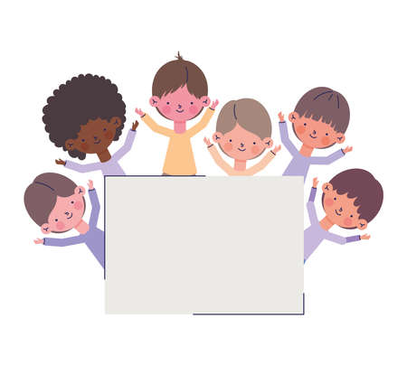 happy little boys around frameのイラスト素材