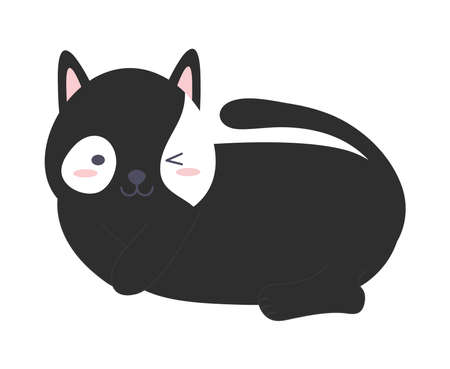 black cat lying down winkingのイラスト素材