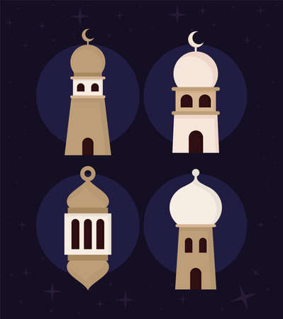 set of four arabs buildingsのイラスト素材