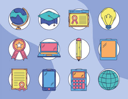 education icons bundle over blueのイラスト素材