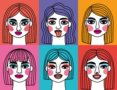 set of surreals faces iconsのイラスト素材