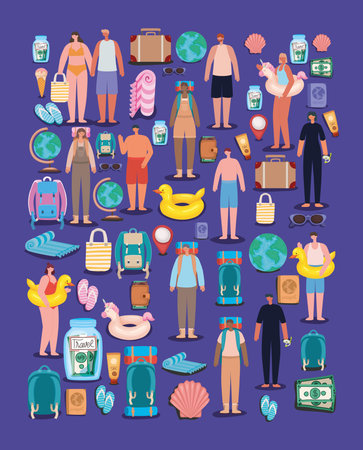 travel illustrations set and people