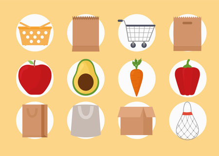 set of bags and foodのイラスト素材