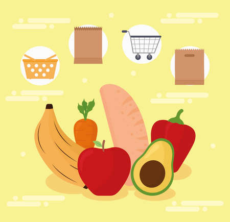 fresh fruits icons and bagsのイラスト素材