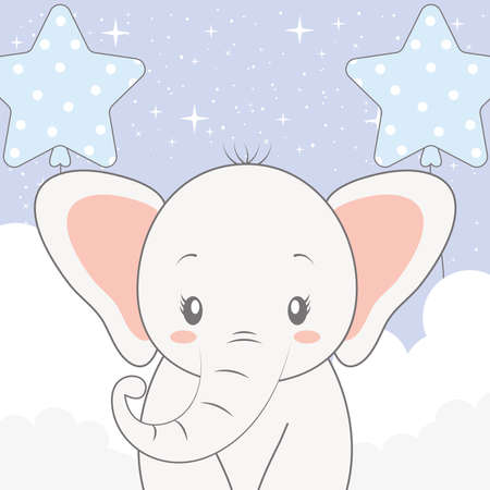 elephant and balloons over cloudsのイラスト素材