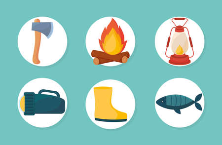 set of six camping designsのイラスト素材