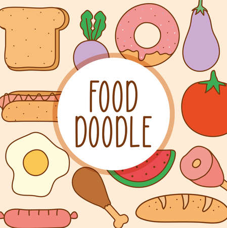 doodle food posterのイラスト素材