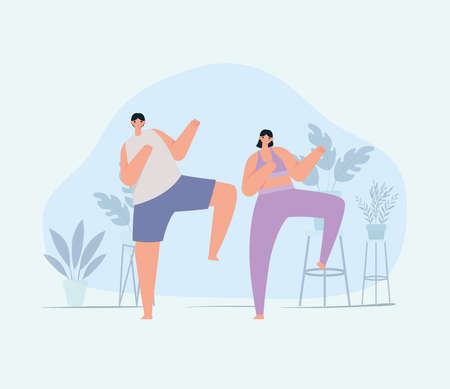 fitness couple illustrationのイラスト素材
