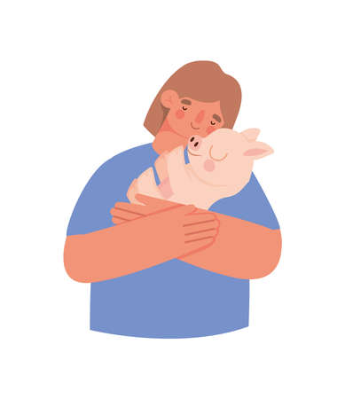 woman and pigのイラスト素材