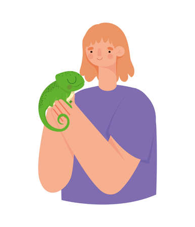 woman and iguanaのイラスト素材