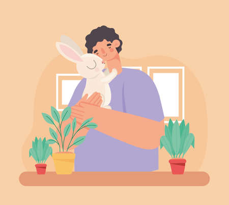 man hugging rabbitのイラスト素材