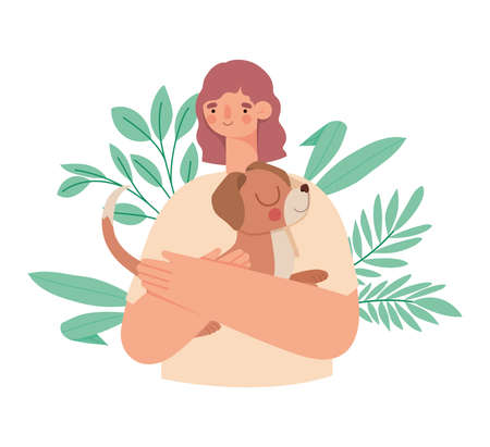 woman with puppyのイラスト素材