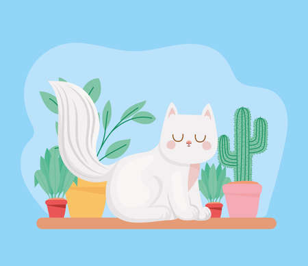 cat and plantsのイラスト素材