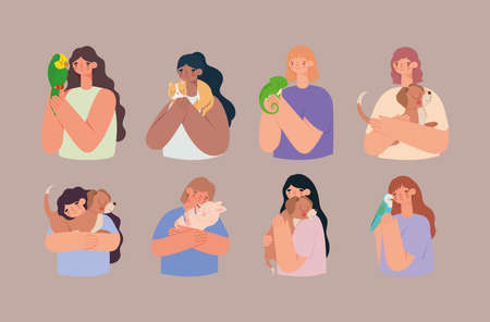 women and petsのイラスト素材