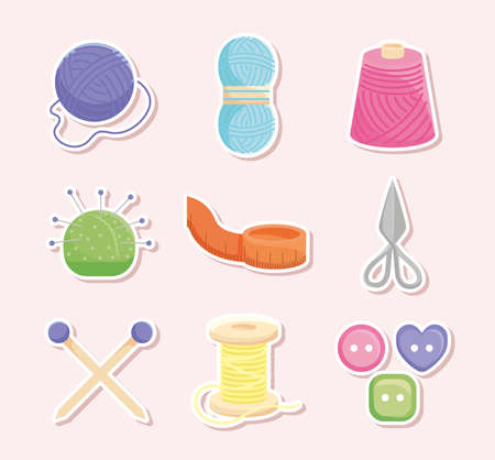 nine knitting itemsのイラスト素材